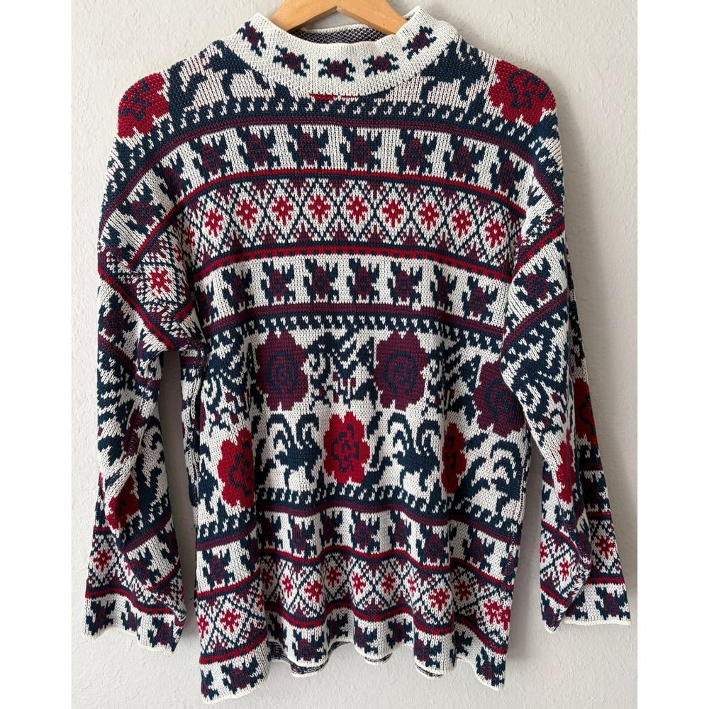 Vintage Womens Grandmacore Fair Isle Floral Knit Sweater M Cottage Retro Boho